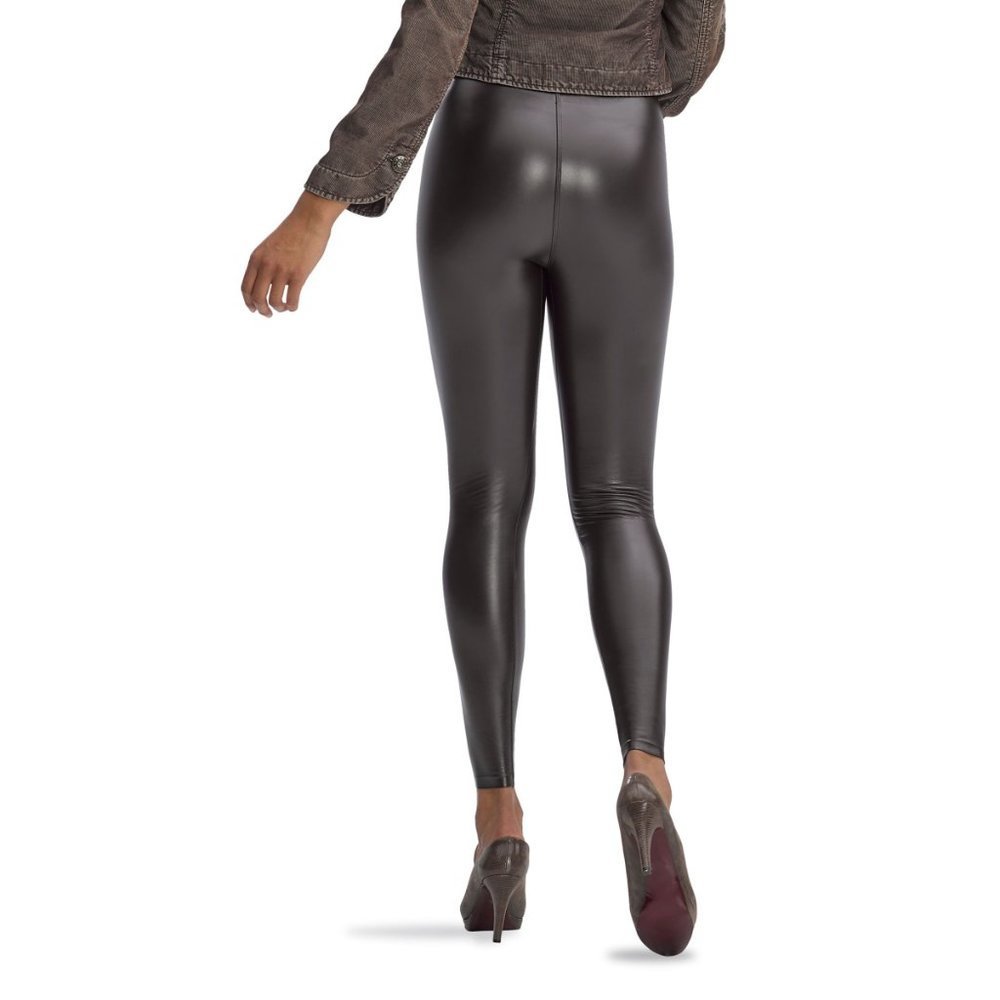 HUE Leatherette Hi Rise Leggings Espresso Brown - Picture 2 of 5